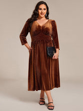Plus Size V-Neck Pleated Velvet Wedding Guest Dress